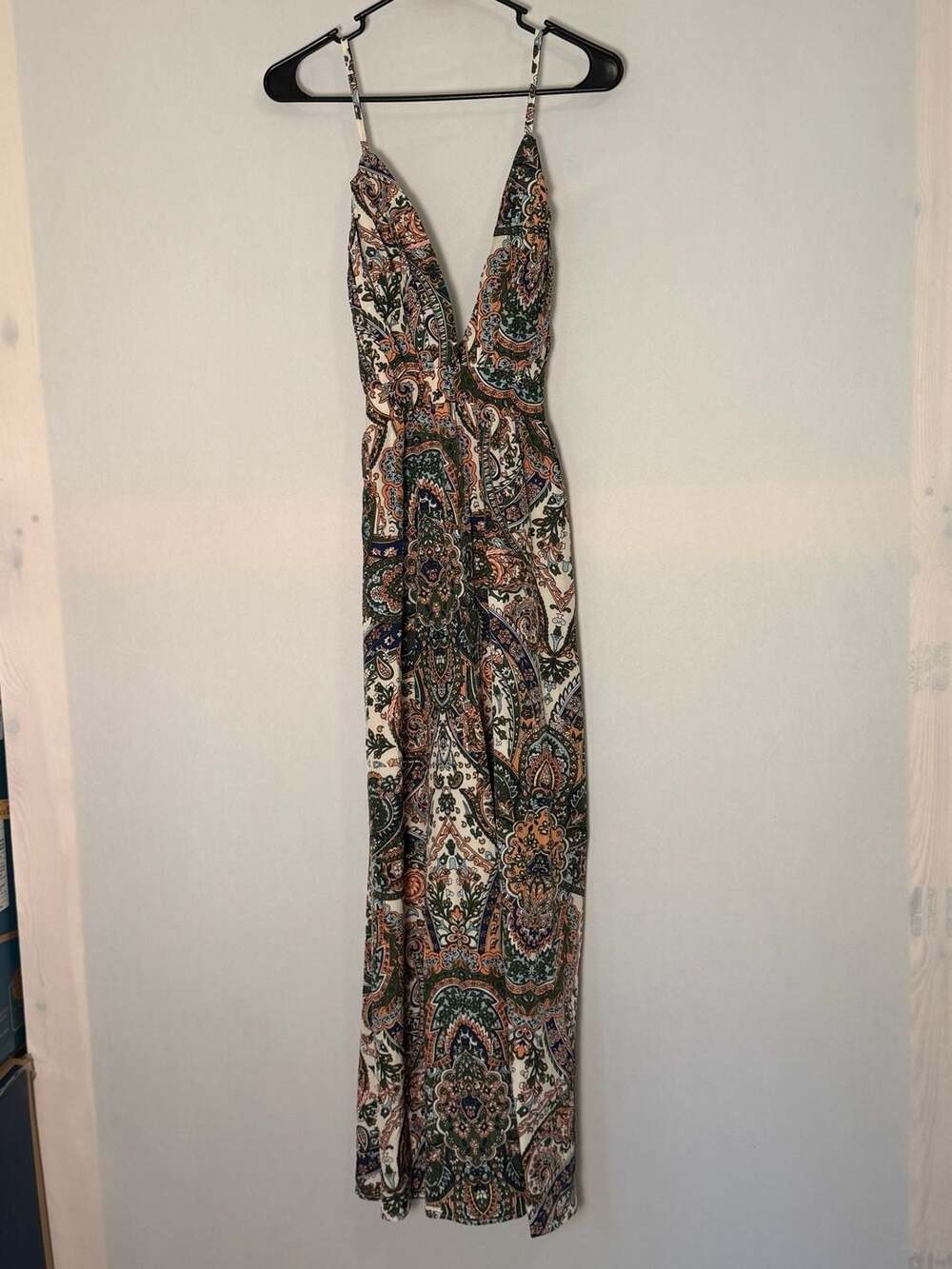 Boho Paisley Maxi Dress V-Neck Open Back